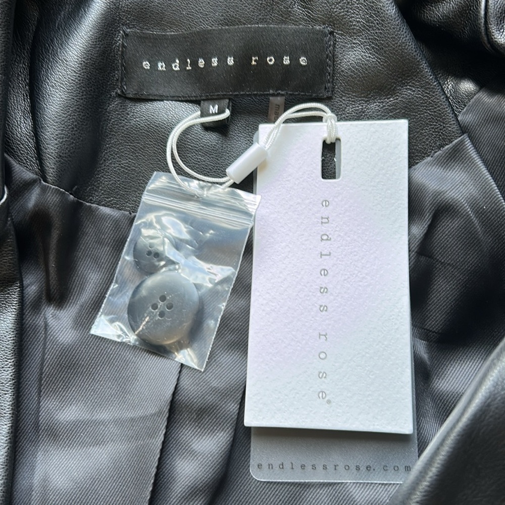 Endless Rose Faux Leather Blazer Black Oversized Jacket Lined Sz M NEW - Picture 10 of 14